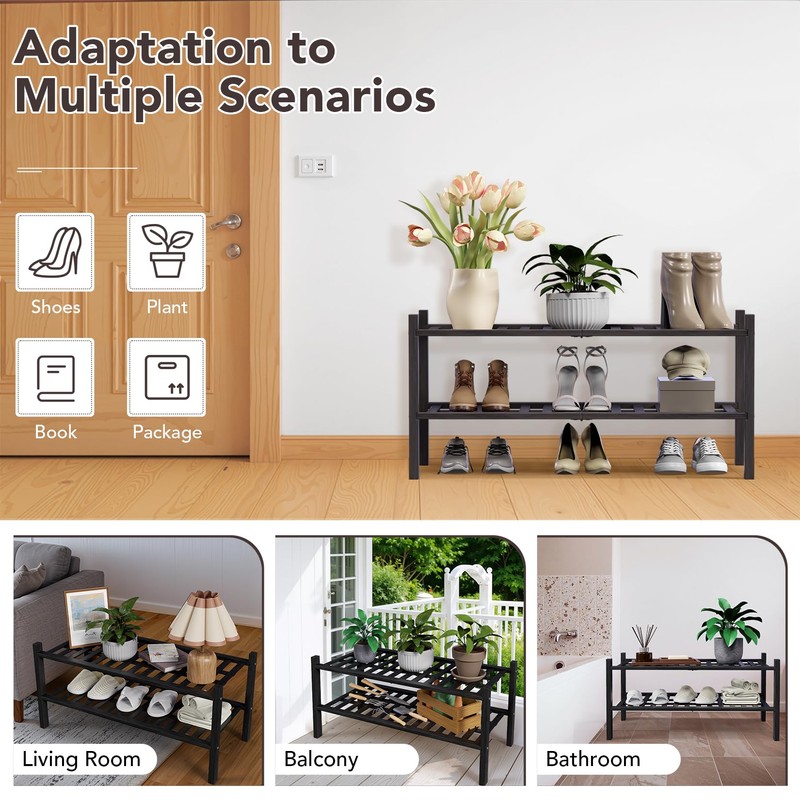 Haddockway 2 Tier Bamboo Shoe Rack Storage Organizer, Multifunctional Free