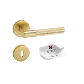 Beschläge Hamburg MUNICH-X 07 mm BB Door Handle with Grid Structure for Interior Doors, Checked Pattern Handle Set, Diameter 51 x 10 mm, Door Handle Set, Matte Brass