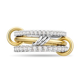 AllenCOCO 14K Gold & White Gold Plated Stackable Rings, Interlocking 3-Band Stacked Ring Set with Cubic Zirconia for Women, Multi-Link Connected, Statement, Hypoallergenic, Non-Tarnish, Size 6