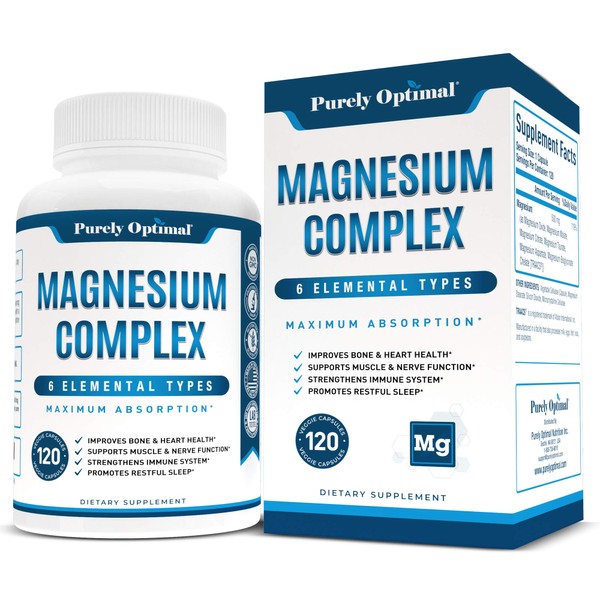Purely Optimal Premium Magnesium Complex - Magnesium Citrate, Malate, Muscle Relaxation - 120 caps