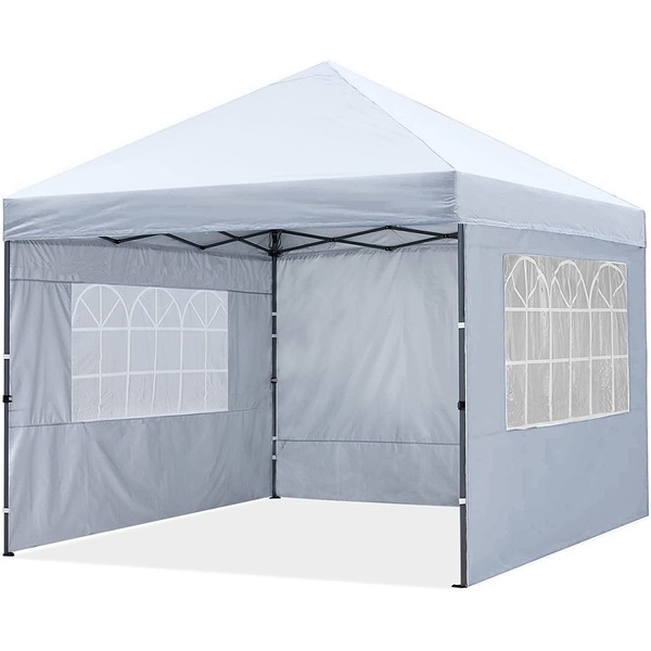 MASTERCANOPY Pop Up Canopy Tent 10x10 with Church Window Sidewalls, White
