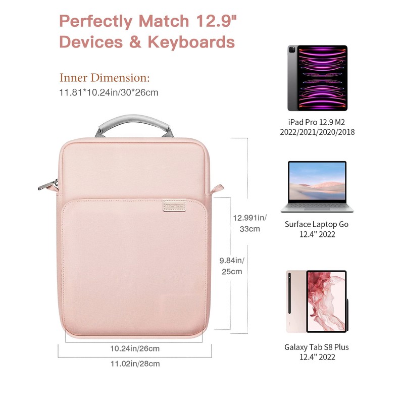 MoKo Tablet Case with Shoulder Strap & Handle, Multiple Compartments,