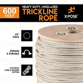 White Unglazed Trickline Rope - 600 ft x 1/8 inch Theatrical Tie Line Heavy Duty Spool, Cable Management and Wire Tie - for Theatre, Stage Decor, Rigging and Utility Applications - Xpose Safety