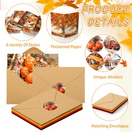 JANYUN 24 Pack Thanksgiving Fall Cards with Envelopes Stickers