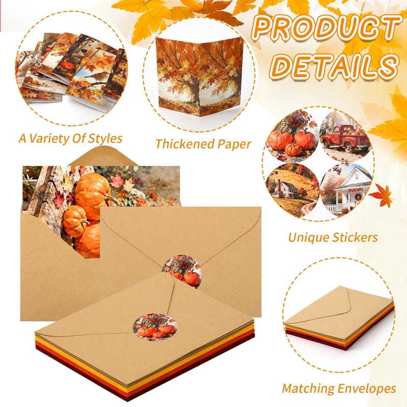 JANYUN 24 Pack Thanksgiving Fall Cards with Envelopes Stickers