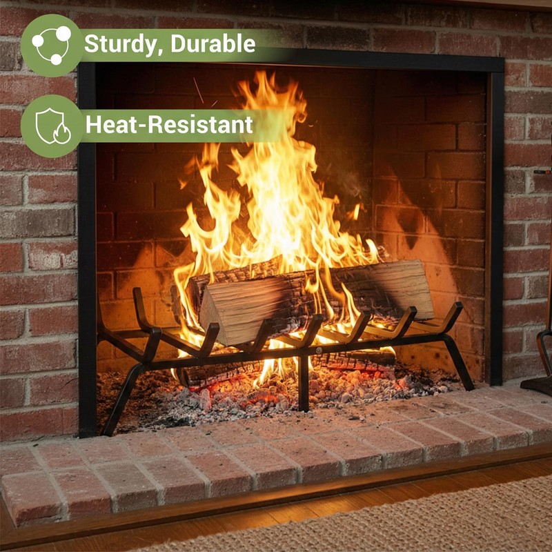 24 Inch Fireplace Grate, 1/2" Solid Steel Fireplace Log Holder,