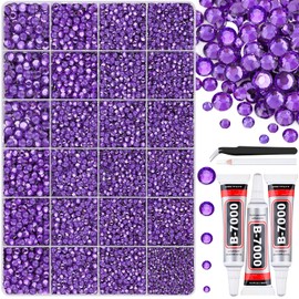 BELLEBOOST 30000Pcs Resin Purple Rhinestones for Bedazzling Crafting with b7000 Jewelry Glue, Bulk Flatback Gems Bedazzler Kit for Crafts Clothes Shoes Fabric Nail Diamond Art, Assorted Size 2/3/4/5/6mm