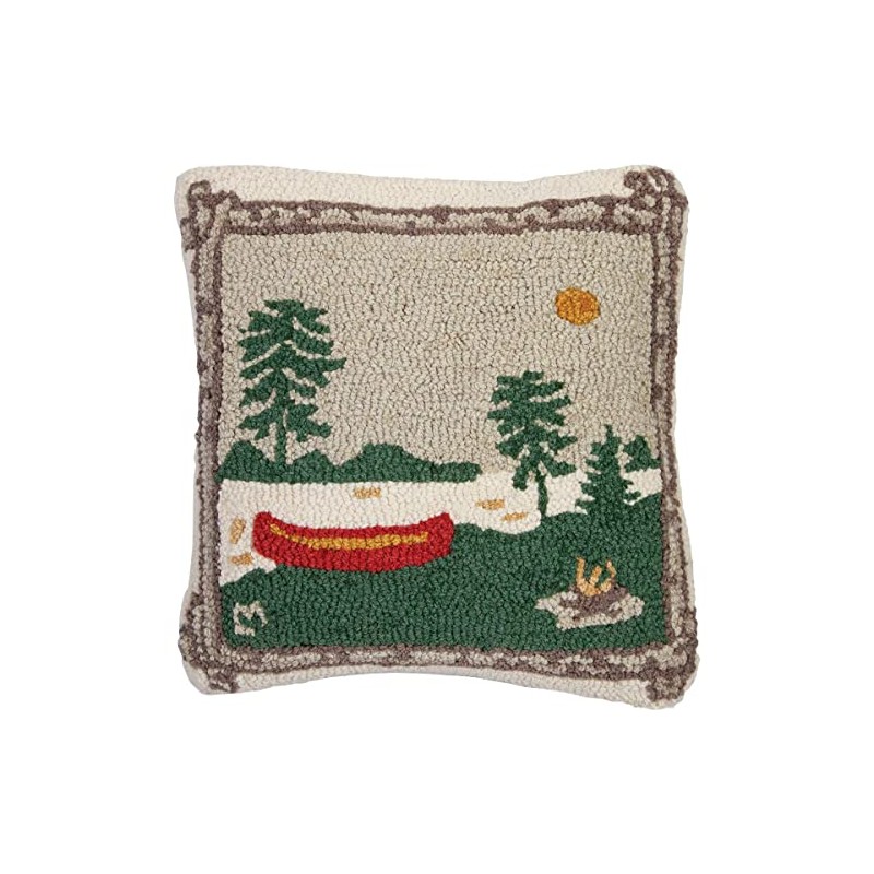 BLACK FOREST DECOR Lakeside Canoe Hooked Wool Pillow