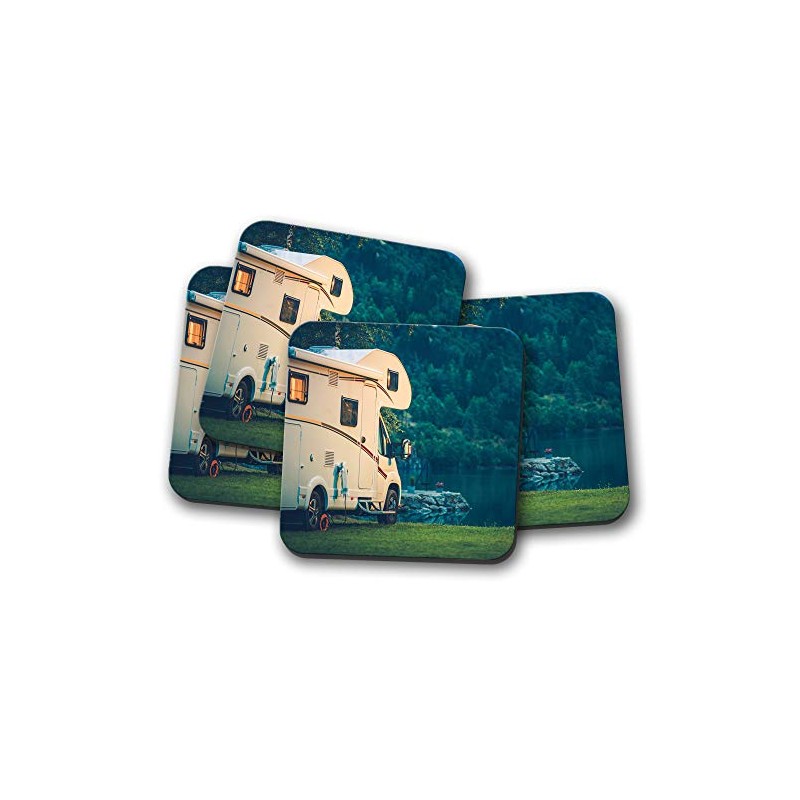 4 Set - Camper Van Coaster - Motorhome Camping Lake