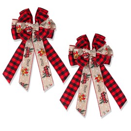RECUTMS 2 Pieces Christmas Bows Tree Topper Burlap Bows Christmas Wreath Bow Christmas Decorations Indoor Outdoor Red Bow