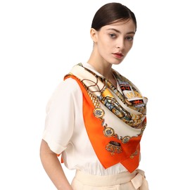 Grace Scarves 100% Silk Scarf, Extra-Large, Royal Drums, Orange