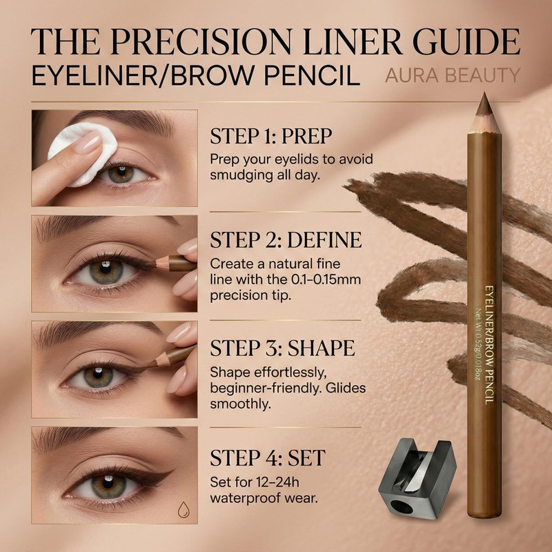 Brown Eyebrow Pencil And Eyeliner Pencil Set, 2-Pack With Sharpener