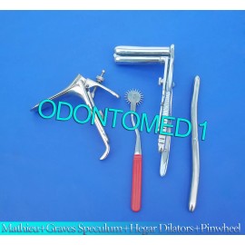 ODM Mathieu Speculum+ Hegar Dilator+Red Pinwheel &Graves Vaginal Speculum Large