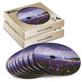 8 x Round Coasters - Milky Way Landscape Beach Cork Backed MDF Glossy Tea Coffee Accessory #51457