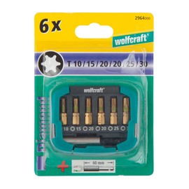wolfcraft Diamant Bit Box, TORX® (T 10-30), 7 Pcs. I 2964000 I 6 bits with diamond coating for long life, in various sizes, incl. bit holder