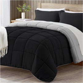 satisomnia King Comforter Set Grey Black, Lightweight Comforters King Size Bed, Soft Breathable Down Alternative Bed Comforter Set, Reversible All Season 3Pcs King Bedding Set with 2 Pillow Shams