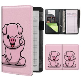 Server Books for Waitress Waiter with Zipper Pocket, Cute Pink Pig Leather Server Pads Waitstaff Organizer Guest Check Presenters Server Wallet Money Holder Pouch Fit Apron