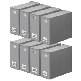SpaceAid 8 Pack Bed Sheet Organizers and Storage, Foldable Sheet Organizer for Linen Closet, Sheets Set Folder Keeper with Window XL (Queen & King Size) Bedding Container (Gray, 8 Pack)
