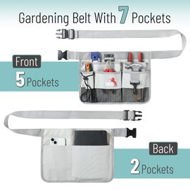 UNCO- Adjustable Gardening Belt, Light Gray, 7 Pockets, Wear Resistant, Cut Resistant, Water Resistant, Garden Tool Belt Pouch, Waist Apron with Pockets