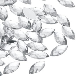 PATIKIL Marquise Gems, 100 Pcs 15x7mm Acrylic Rhinestones Flat Back Navette Horse Eye Crystal Gems for Jewelry Making DIY Craft, White