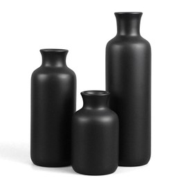 Resin 3 Piece Vase Set, Farmhouse Decor, Home Decorative Vase, Vases for Your Kitchen, Bedroom, Office, Living Room, Bathroom, & Shelf Centerpiece Table Decorations, Black