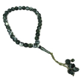 Muslim 10mm. Tasbih 33 Beads AMN-239 Islam Prayer Rosary with Allah Muhammad Arabic Names Engraved on Islamic Religious Eid Ramadan Gift (Green_Circle)