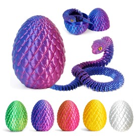 3D Printed Snake in Egg Small – Flexible Articulated Snake Fidget Toys for Home and Office Executive Desks Décor (Purple)