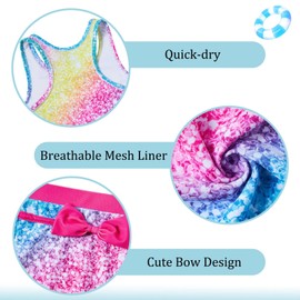 ACOCOPY Girls Two Piece Tankini Sets Colorful Rainbow Bathing Suits Swimsuits Quick Dry Rash Guard Beach Swimwear Size 8-9
