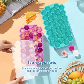 Azyh Ice Cube Trays for Freezer, 2 Pack Ice Cube Tray with Lid, Silicone Ice Cube Mold with Lid-37 Grid,Easy-Release Reusable 74 PCS Small Ice Cubes for Iced Coffee Cocktail Whisky Chocolate Soup Food