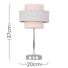 MiniSun | Modern Polished Chrome Touch Table with a Pink & Grey Herringbone Shade | Table Lamps, Home Décor & Improvement Essential