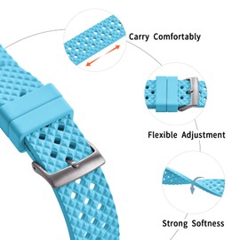 PTFULUOS 20 mm 22 mm Waterproof FKM/FPM Rubber Watch Bands for Men Women,Multiple Holes Adjustable and Breathable Quick Release Sport Replacement Watch Strap (Sky Blue, 20MM)