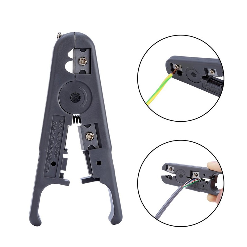 Multi-functional tool with round cable stripper, cable cutter, flat cable