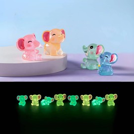 Honiweer 6 PCS Luminous Resin Cute Mini Elephant Animal Statue Decoration, Miniature Fairy Garden Accessories,Used in Rooms, Courtyards, Gardens, Potted Moss and Green Plants Micro Scenery