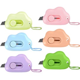 Muclip Cloud Retractable Box Cutter 6 Pack - with Key Rings,Safe Auto-Retract Design,Mini Paper Cutter for Box,Packages,Mail,Envelopes,Portable Keychain Letter Opener for Home,Office,Travel (6 Color)