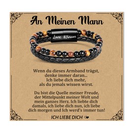 YIBONIKA Gifts for Men Leather Bracelet Natural Stone Tiger's Eye Stone Bead Bracelet Gift for Him Dad Husband Son Grandpa Grandson Nephew Brother Friend for Valentine's Day Father's Day Birthday with