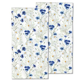 CXULIN White Daisy Flowers Hand Towels Set of 2,Blue Cornflower Fingertip Towel Polyester Cotton Soft Bath Hand Towels for Bathroom Kitchen Hotel Spa Hand Towels 14"X28"