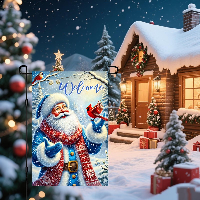 BlissYard Christmas Garden Flag 12x18 Inch Blue Santa Red Yard