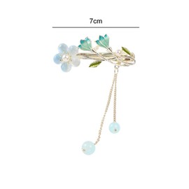 Pokinge Hanfu Headwear Set, 2 Pcs Chinese Style Flower Clips 2 Pcs Antique Floral Hairpins Temperamental Hair Accessories with Long Tassel(Blue&Pink)