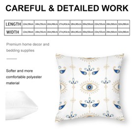 Turkish Blue Evil Eye Decorative Cushion Cover 12 x 12 Inch Soft Polyester Square for Living Room Sofa Couch Bed 1 Piece