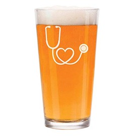 16 oz Beer Pint Glass Heart Stethoscope Nurse