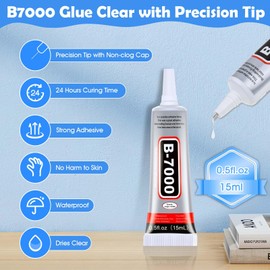 B7000 Glue Clear for Rhinestones 4pcs (0.5 fl oz,15mL) B-7000 Jewelry Bead Gem Glue with Precision Tip for Clothe Fabric Shoes DIY Crafts Jewelry Making Nail Art