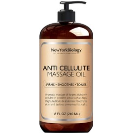 New York Biology Anti Cellulite Massage Oil 8 Fl. oz – Made with 100% Natural Oils – Body Oil for Massage Therapy, Muscle Relaxation and Deep Tissue