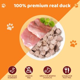 Meaty feast Freeze Dried Duck Recipe Cat and Dog Treats Filler&Gluten&Grain Free, High Protein Single Ingredient Food Topper for Training and Snacking（Raw Duck Cube, 3.9oz）