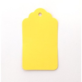 LWR CRAFTS 100 Hang Tags Scalloped Top Rectangle with Jute Twines 100ft (2 3/4" x 1 9/16", Yellow)