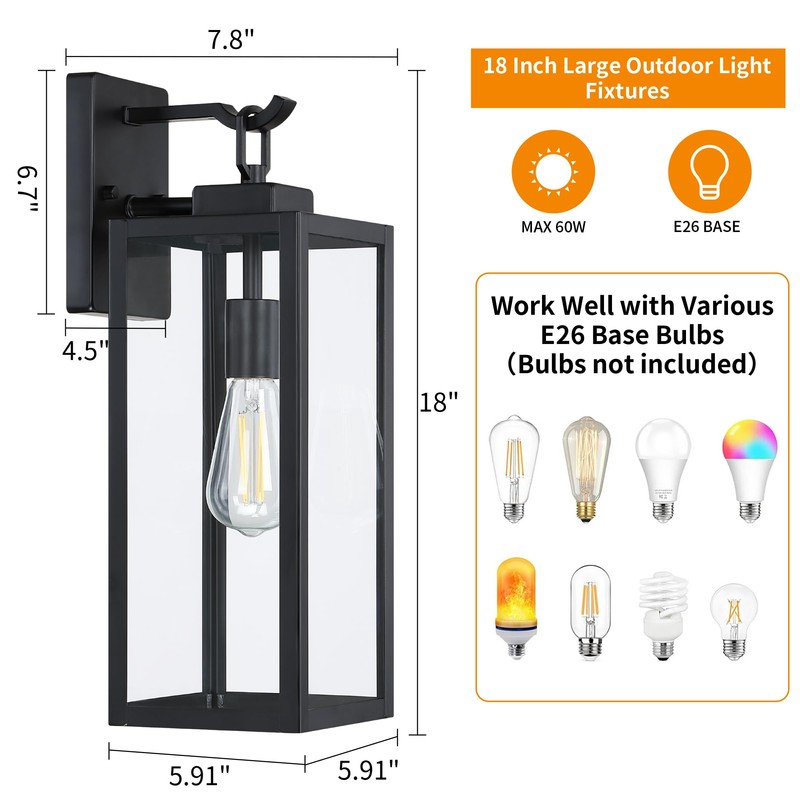GRUENLICH Outdoor Wall Light Fixtures, 18 Inch Black Exterior Waterproof