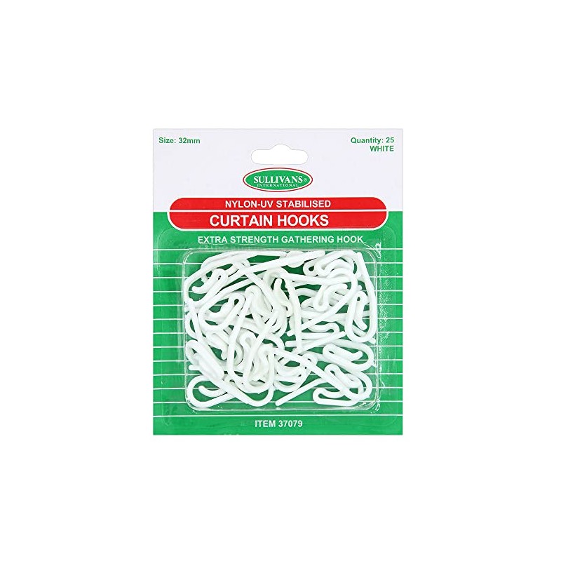 Sullivans Nylon Gathering Curtain Hooks 25 Pieces, 32 mm Size