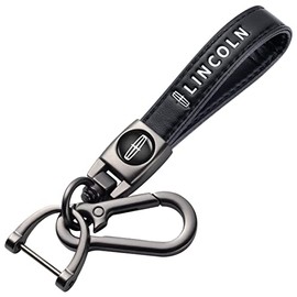 Genuine Leather Car Logo Keychain for Lincoln Key Chain Accessories Keyring with Logo(Black)
