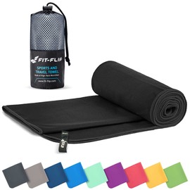 Fit-Flip Microfibre towel - compact, ultra lightweight & quick dry towel - the perfect gym, travel & beach towel - swimming towel for sports, camping & hiking (90x180cm black + bag)