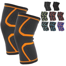 2 Pack Knee Braces, Knee Compression Sleeves for Knee Pain, Meniscus Tear, Injury Recovery,Support for Running, Work Out Gym Hiking Sports (Orange, Small)