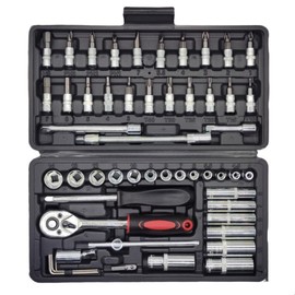 ZCXSHKA 53 Pieces 1/4 inch Drive Socket Ratchet Wrench Set, with Bit Socket Set Metric and Extension Bar for Auto Repairing and Household, with Storage Case